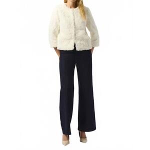 NEW JOSEPH RIBKOFF floral rosette faux fur jacket in vanilla